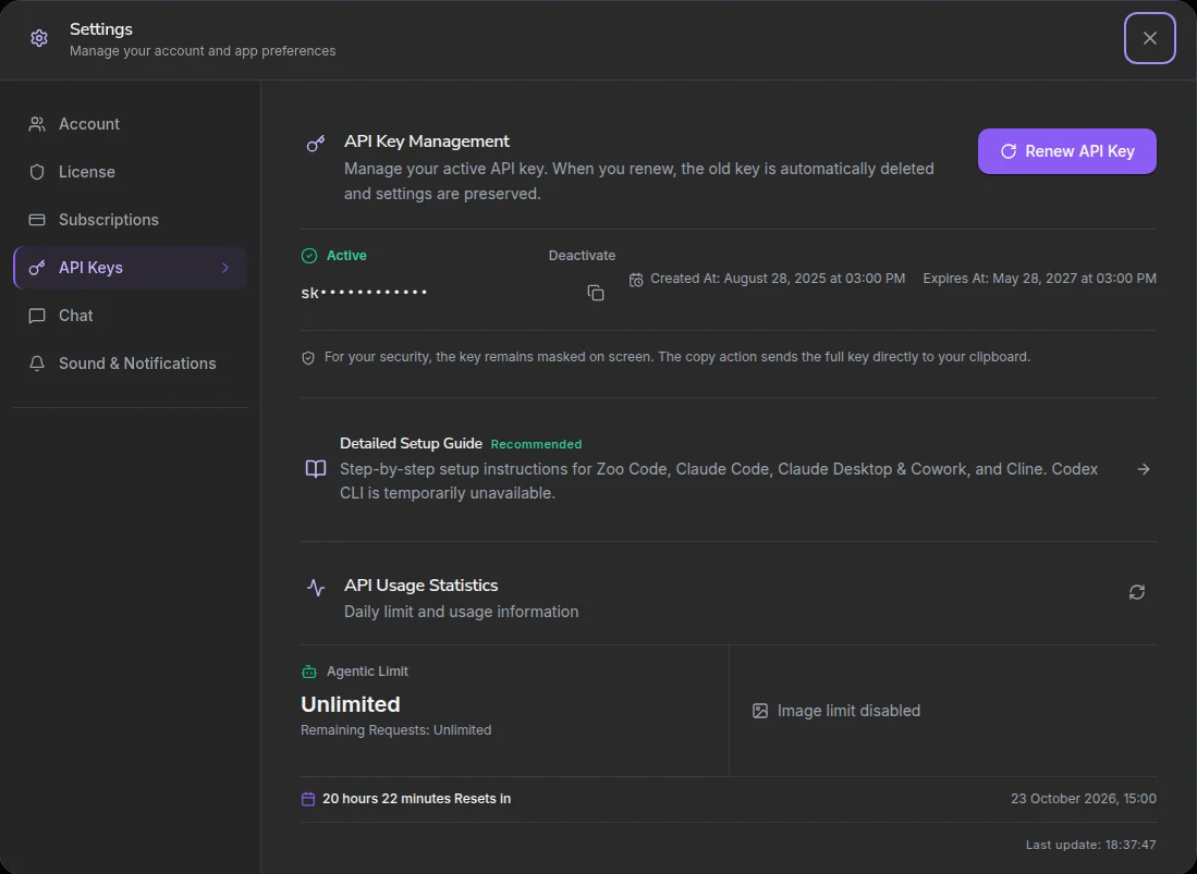Copy your key from the API Keys tab
